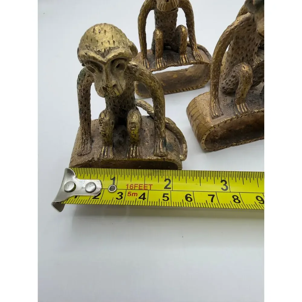Vintage Brass Monkey Napkin Rings Set of 4 Heavy Cast Metal Figural Table Decor